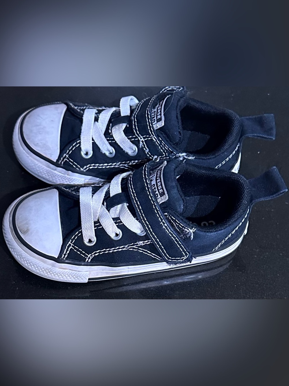 Converse Kids Black and White Low-Top Sneakers with Velcro